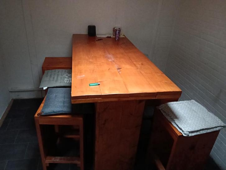 Steigerhouten Bartafel met 6 Barkrukken, Huis en Inrichting, Tafels | Eettafels, Ophalen of Verzenden