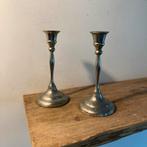 Antieke Zilverkleurige Kandelaars - Set van 2, Ophalen of Verzenden, Zilver