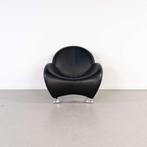 Leolux Papageno Fauteuil Zwart Leer – Chroom, Huis en Inrichting, Niet ingevuld, Gebruikt, Niet ingevuld, 75 tot 100 cm