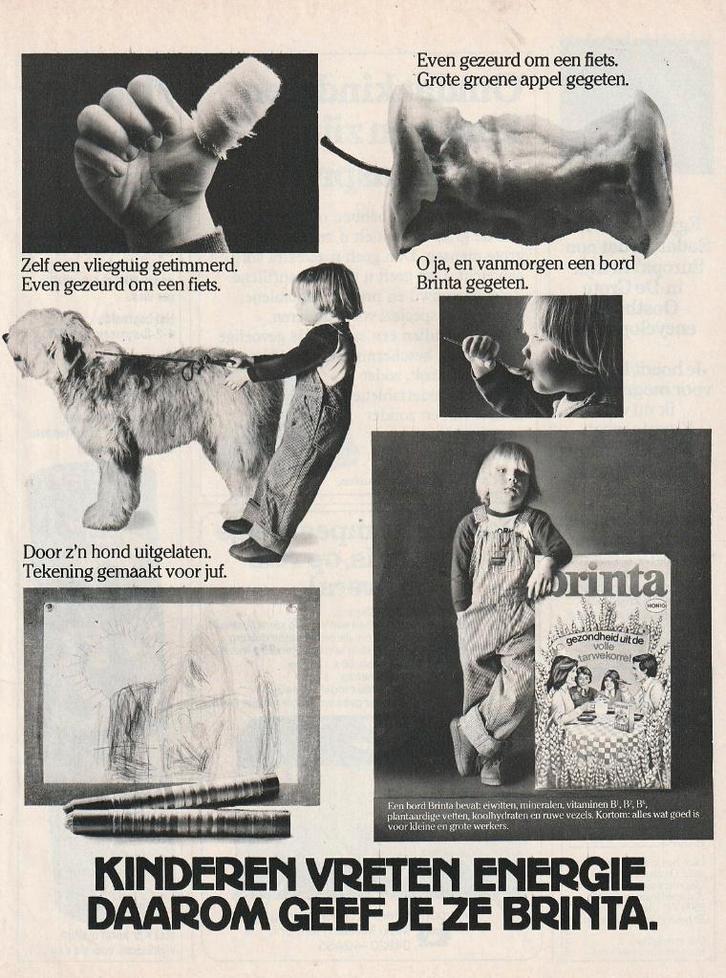 retro reclame 1979 Brinta klein jongetje met dagschema, Verzamelen, Retro, Overige typen, Verzenden