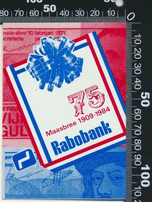 Sticker: Rabobank - 75 Jaar - Maasbree, Verzamelen, Stickers, Zo goed als nieuw, Bedrijf of Vereniging, Ophalen of Verzenden