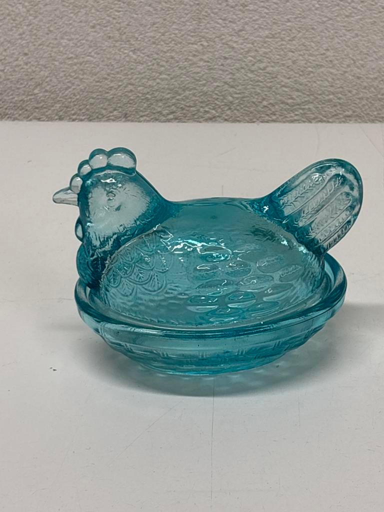 Vintage Blauwe Glazen Kip bakje/ schaaltje, Ophalen of Verzenden