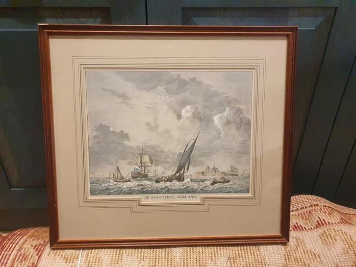 Gezicht op Veere, gezien vanaf de Westerschelde Bendorp 1784, Antiek en Kunst, Kunst | Etsen en Gravures, Ophalen