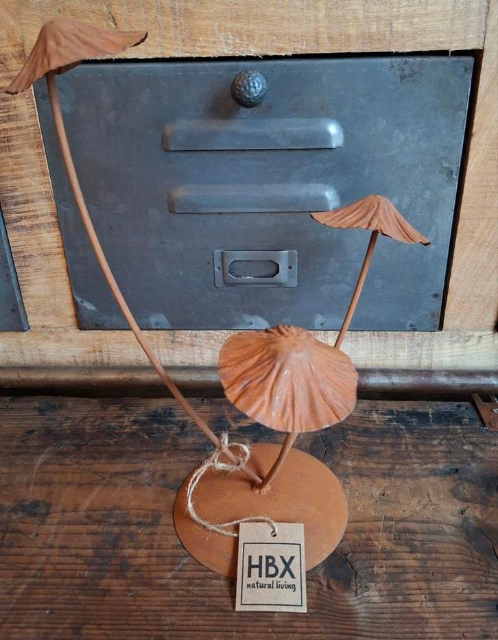 Klein model paddenstoelen op voet van roest metaal, Huis en Inrichting, Woonaccessoires | Overige, Nieuw, Ophalen of Verzenden