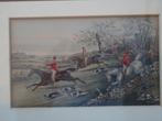 litho jachttafereel dravende ruiters te paard CA Fesch, 1890, Antiek en Kunst, Verzenden