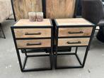Magazijn Leegverkoop Set nachtkastjes mangohout metaal zwart, Minder dan 45 cm, Nieuw, Info@wkhome.nl, Argonweg 20 Amersfoort