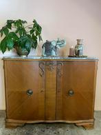Vintage houten commode met lades en een marmeren blad, Ophalen, 100 tot 150 cm, Vintage, 25 tot 50 cm