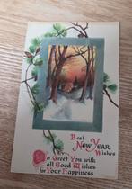 Antieke kerstkaart landschap met versje / groet, Verzenden, Voor 1920, Ongelopen, Feest(dag)