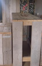 Bartafel en krukken van steigerhout, Tuin en Terras, Tuinsets en Loungesets, Ophalen, 4 zitplaatsen, Gebruikt, Eettafel