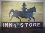 Handgeschilderd bord / antiek vintage sign / Inn and Store, Minder dan 50 cm, Oorspronkelijke maker, Ophalen of Verzenden, Zo goed als nieuw