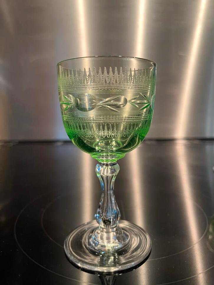 Val Saint Lambert Uraniumglas Wijnglazen (5 stuks) Antiek Gl, Antiek en Kunst, Antiek | Glas en Kristal, Ophalen of Verzenden