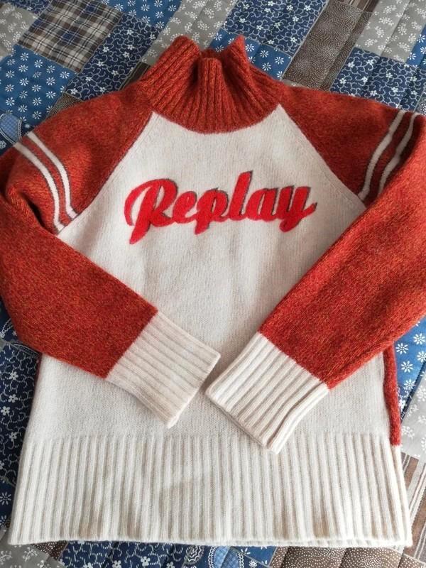 Two-tone wool blend turtleneck jumper by Replay. Size S, Kleding | Dames, Truien en Vesten, Zo goed als nieuw, Maat 36 (S), Overige kleuren