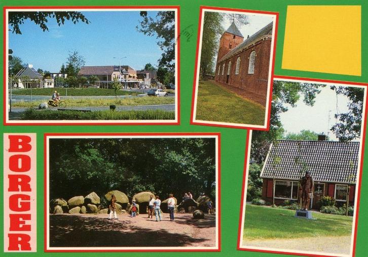 BORGER Centrum Hunebed Kerk, Verzamelen, Ansichtkaarten | Nederland, Gelopen, Drenthe, 1980 tot heden, Verzenden