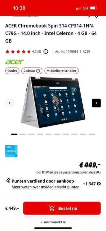 Acer Chromebook spin  beschikbaar voor biedingen