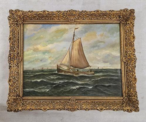 Vissersboot op zee., Antiek en Kunst, Kunst | Schilderijen | Klassiek, Ophalen