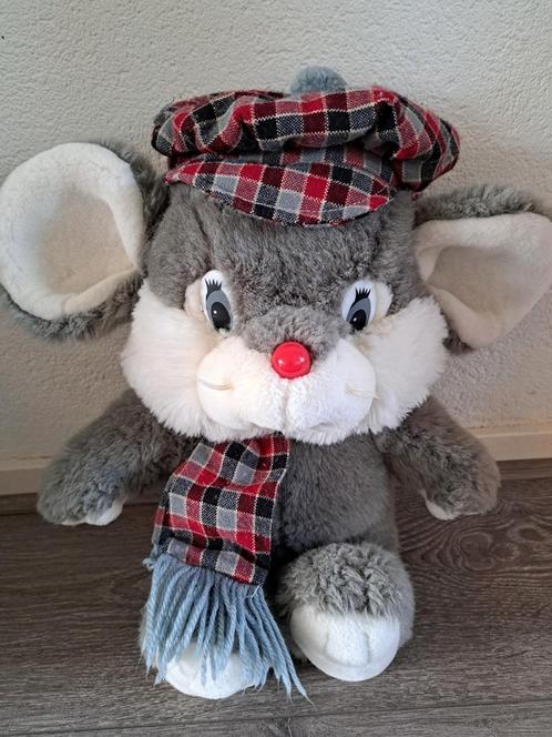 Vintage knuffel muis Schotse pet en das 40 cm, Kinderen en Baby's, Speelgoed | Knuffels en Pluche, Zo goed als nieuw, Overige typen