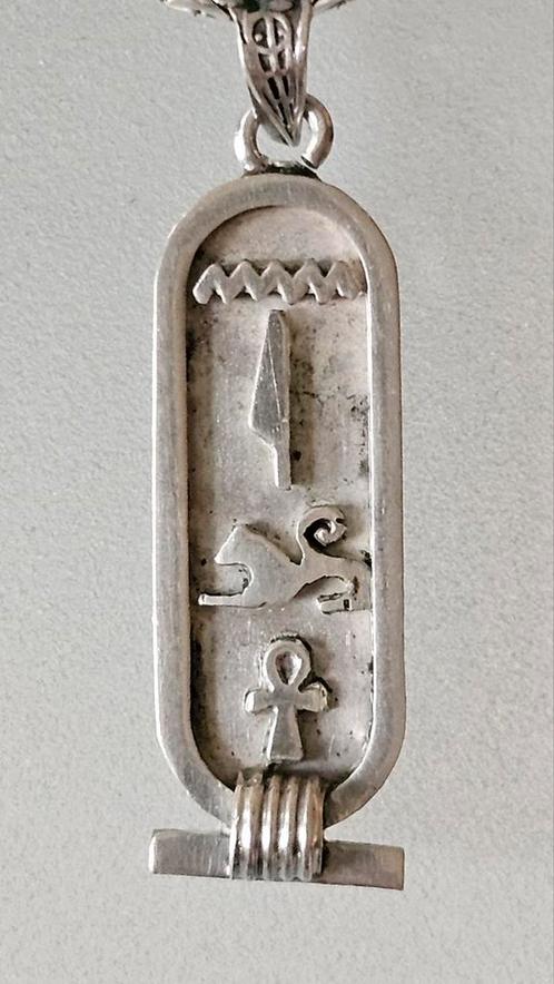 Zilveren ketting + zilveren hanger van Egyptische cartouche, Sieraden, Tassen en Uiterlijk, Kettingen, Zo goed als nieuw, Zilver