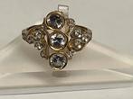 Gouden ring blauwe Topaas en Diamant, Sieraden, Tassen en Uiterlijk, Ringen, Verzenden, Zo goed als nieuw, 17 tot 18, Dame