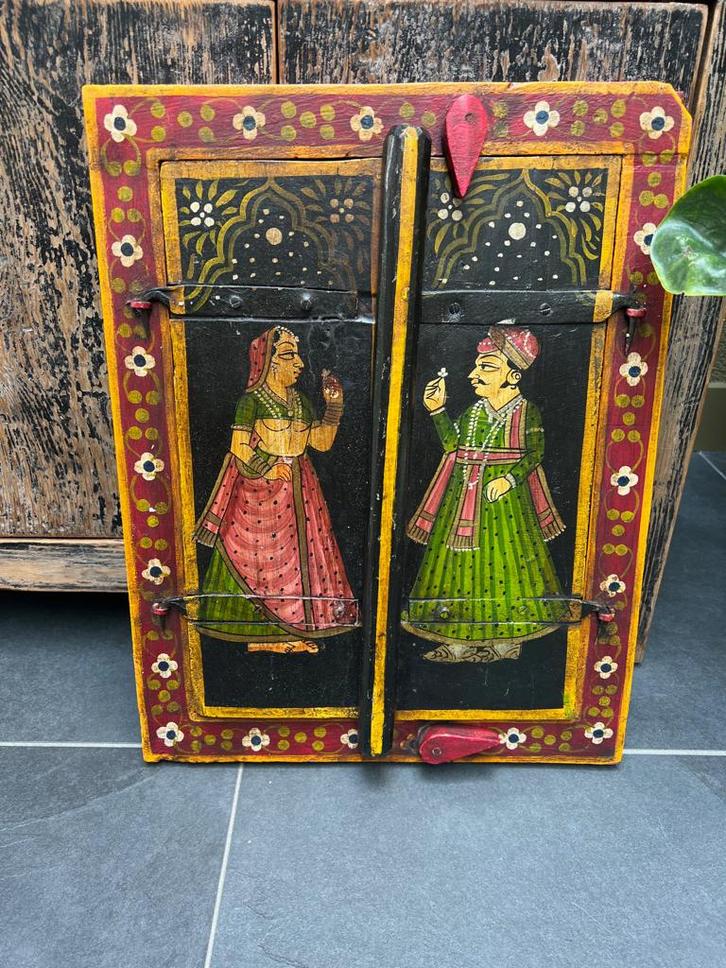 Raja Rani Royal houten raam luik India handbeschilderd, Huis en Inrichting, Woonaccessoires | Overige, Gebruikt, Ophalen of Verzenden