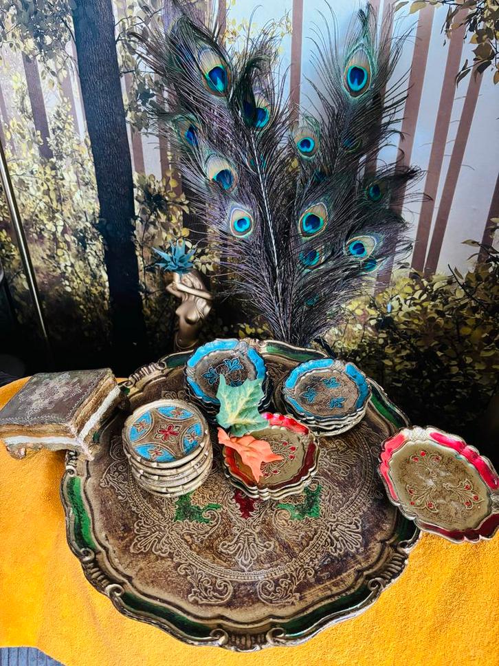 Vintage Floretine set Dienblad, Antiek en Kunst, Curiosa en Brocante, Ophalen of Verzenden