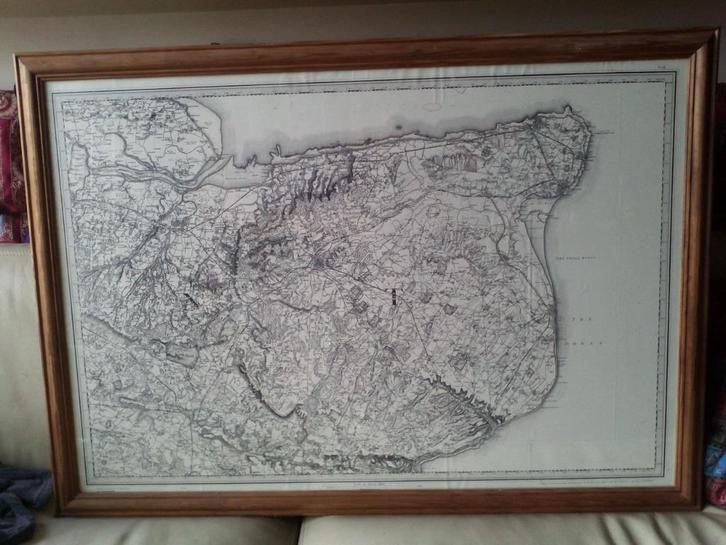 Grote antieke ingelijste Engelse landkaart van Kent 104 cm., Antiek en Kunst, Antiek | Woonaccessoires, Ophalen