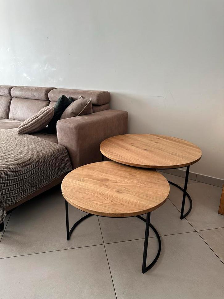 Goosens Ronde Eiken Salontafels - Set van 2, Huis en Inrichting, Tafels | Bijzettafels, Zo goed als nieuw, Rond, Minder dan 45 cm