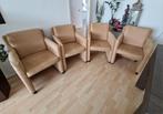 4 camelkleurige eetkamerstoelen met wieltjes, Huis en Inrichting, Ophalen, Gebruikt, Bruin, Vier