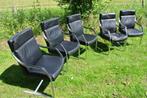 5 stoelen design vergroomd staal dun zwart leder bekleding, Ophalen, Gebruikt, Zwart, Metaal