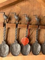 Vintage Banka Tin set kraanvogel lepeltjes uit Indonesië, Ophalen of Verzenden