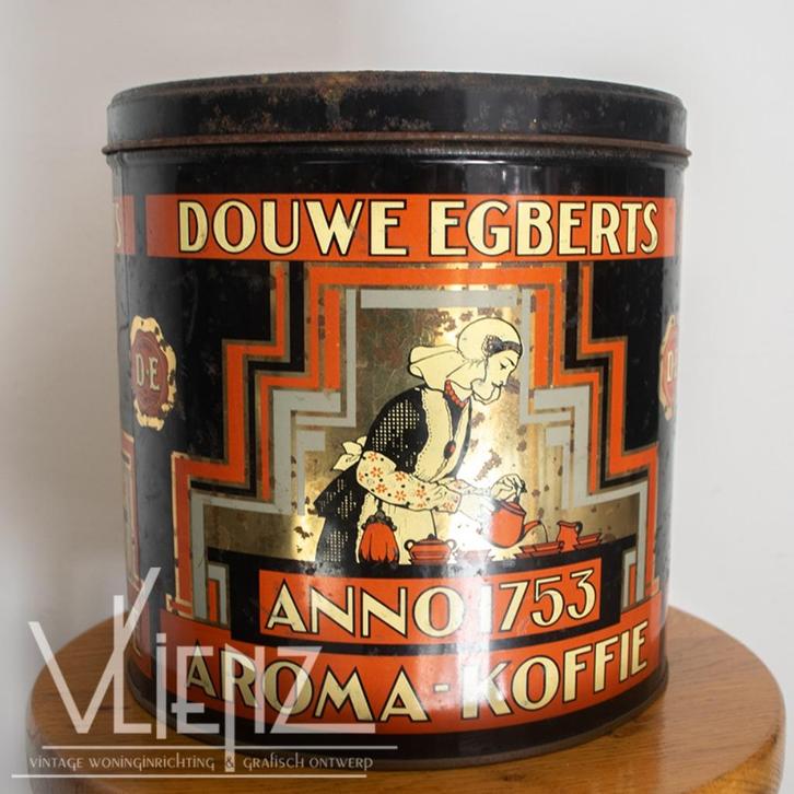 Vintage, retro metalen Douwe Egberts blik, DE koffieblik, Verzamelen, Blikken, Gebruikt, Koffie, Douwe Egberts, Ophalen of Verzenden