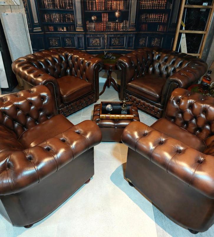 Gevlamd Bruine Springvale Chesterfield Clubfauteuil, Huis en Inrichting, Fauteuils, Zo goed als nieuw, Leer, 75 tot 100 cm, Ophalen of Verzenden