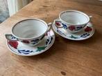 Twee soep kop- en schotels BRABANTS BONT, Huis en Inrichting, Keuken | Servies, Ophalen of Verzenden, Aardewerk, Boerenbont, Kop(pen) en/of Schotel(s)