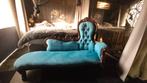 Antieke Chaise Longue Petrol Suedine, Ophalen