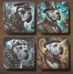 Argentijnse Dog Steampunk onderzetters met houder, Ophalen of Verzenden, Nieuw, Glas of Kopje