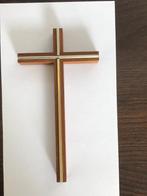 Houten kruis 16 cm ingelegd met koperkleurig metaal, Antiek en Kunst, Antiek | Religie, Ophalen of Verzenden
