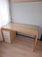 Bureau (Malm)  met losse glasplaat en ladeblok met 3 lades., Huis en Inrichting, Bureaus, Ophalen, Zo goed als nieuw, Bureau