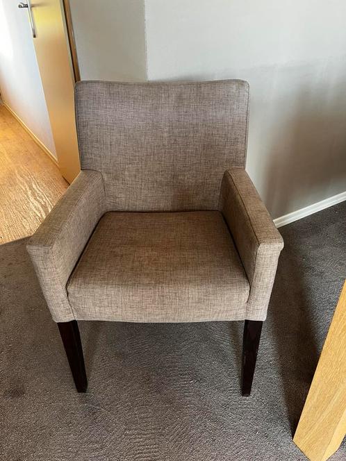4 taupe eetkamerstoelen met armleuning, Huis en Inrichting, Stoelen, Gebruikt, Vier, Hout, Bruin, Ophalen