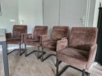 4 eetkamerstoelen, Ophalen, Bruin, Stof, Vier
