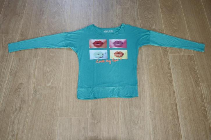 Caprice de fille T-shirt ZGAN Maat 176 / 16 jaar (Turqouise), Kinderen en Baby's, Kinderkleding | Maat 176, Zo goed als nieuw