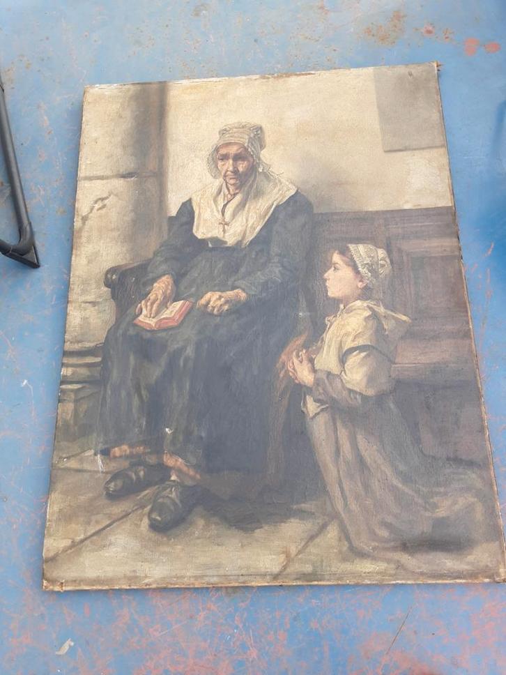 Antiek Schilderij - Vrouw en Kind, Antiek en Kunst, Kunst | Schilderijen | Klassiek, Ophalen of Verzenden