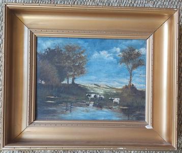 Olieverf schilderij koeien duinen De Jong Hallum kunstwerk  beschikbaar voor biedingen