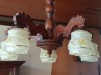 vintage houten lamp met 5 glazen kappen., Antiek en Kunst, Antiek | Lampen, Ophalen