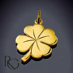14 karaat gouden klavertje vier hanger – gelukshanger, Ophalen of Verzenden, Zo goed als nieuw, Bloem of Plant, Goud