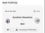 2 tickets Excelsior Maassluis - Ajax vak 23, Tickets en Kaartjes, Sport | Voetbal, Losse kaart, Twee personen, December