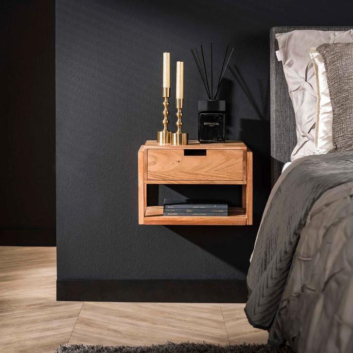 2 prachtige zwevend nachtkastjes acaciahout, Huis en Inrichting, Slaapkamer | Nachtkastjes, Nieuw, Ophalen