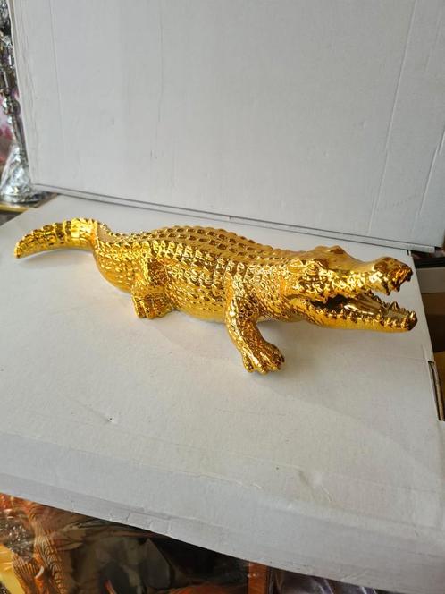 Beeld krokodil/alligator goud en zilver kleurig, Huis en Inrichting, Woonaccessoires | Overige, Nieuw, Ophalen