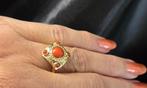 Gouden antieke ring met bloedkoraal. 2025/645., Sieraden, Tassen en Uiterlijk, Ringen, 18 tot 19, ., Ophalen of Verzenden, Zo goed als nieuw
