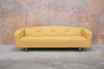 UNIEKE Nieuwbeklede gele leren Montis Riva design bank beschikbaar voor biedingen