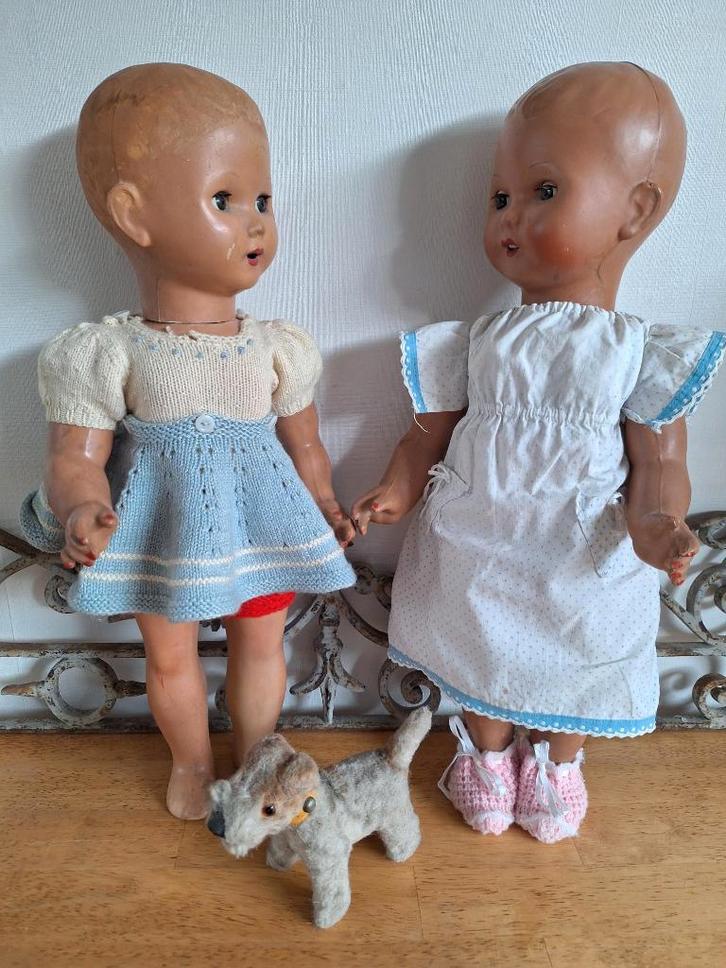 Twee oude poppen van compositie, Antiek en Kunst, Antiek | Speelgoed, Ophalen of Verzenden