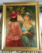 2 jonge dames in gesprek - gesigneerd E. Thomas, Antiek en Kunst, Kunst | Schilderijen | Klassiek, Ophalen of Verzenden